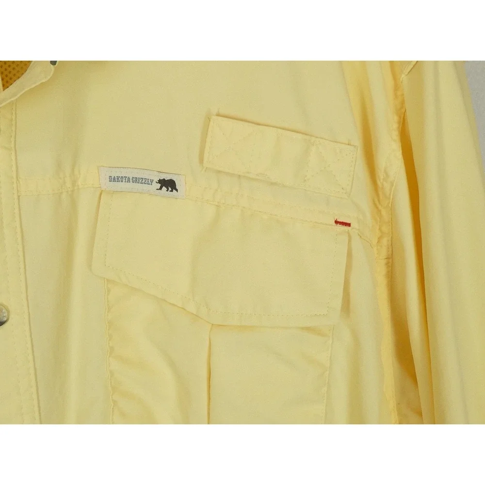 Dakota Grizzly Button Up Hiking Shirt Men L Yellow‎ Outdoor Nylon roll up sleeve